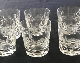 6 Gorham Cut Crystal Old Fashioned Rock Glasses Spring Meadow Floral and Foliage Pattern Circa 1970’s
