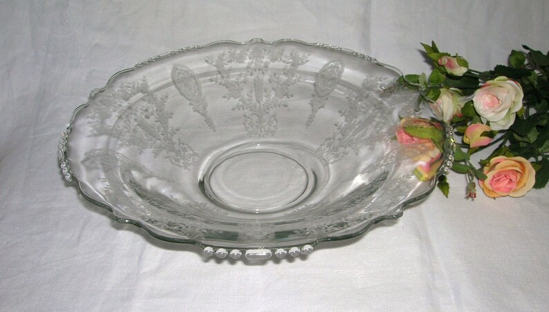 Vintage Tiffin Flared Crystal Glass Console Bowl June Night Etched Pattern Circa 1940/'s