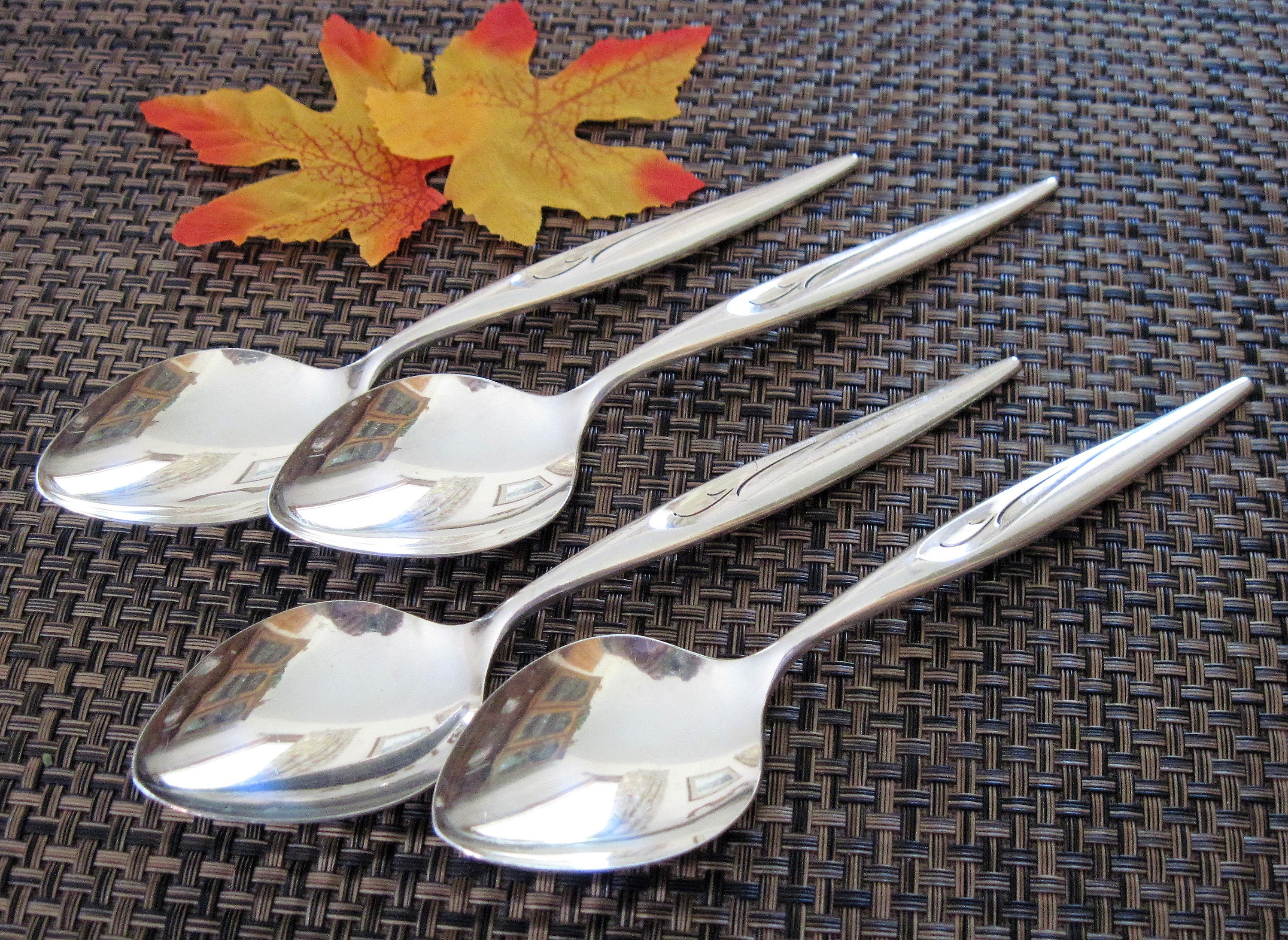 4 Vintage Oneida Community Silverplate Soup Spoons Flight Etsy