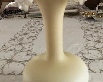 Antique Vintage Fenton Ivory Custard Crest Double Crimp Edge Long Neck Bottle Vase