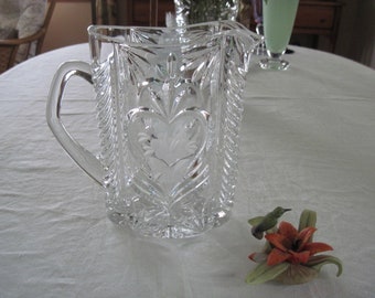 Vintage Imperlux Lead Crystal Hand Cut Water Pitcher Slovakia Very RARE Shape Gray Cut Flowers With Heart Fan Arches