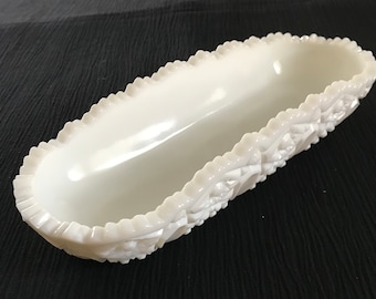 Vintage Smith Milk Glass Cane & Arch Pattern Relish Dish