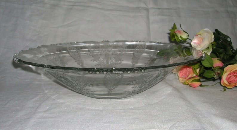 Vintage Tiffin Flared Crystal Glass Console Bowl June Night Etched Pattern Circa 1940/'s