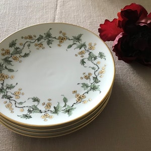 4 Vintage Heinrich Selb Bavaria Germany Porcelain China Salad Cake Dessert Plates Golden Fantasy Pattern Circa 1950&#39;s