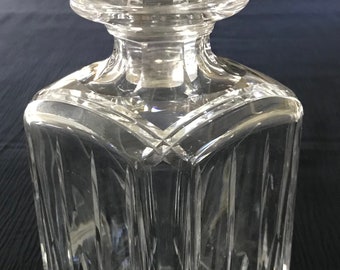 Vintage Stuart Lead Crystal Square Decanter Vertical Cuts and Horizontal Oval Cuts Pattern