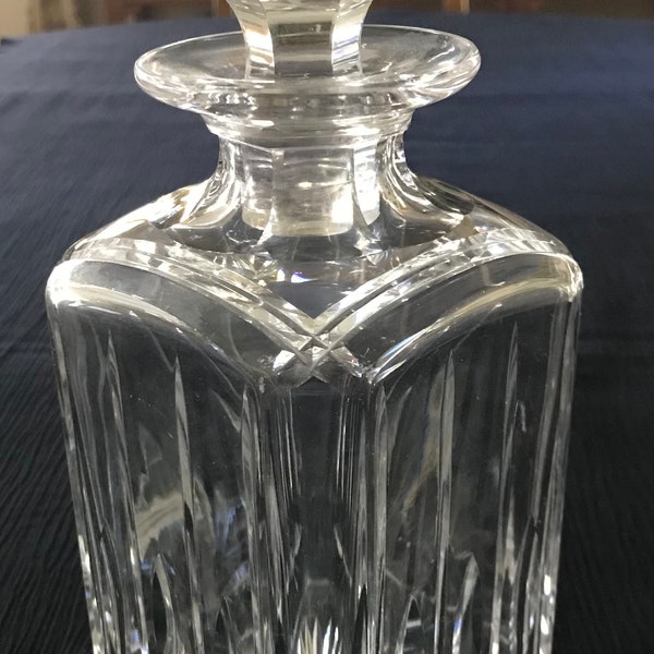 Vintage Stuart Lead Crystal Square Decanter Vertical Cuts and Horizontal Oval Cuts Pattern