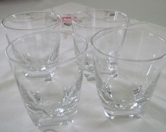 4 Vintage Crystal Whiskey Sipping Glasses by Hoya Angle Cut Panels On Bowl