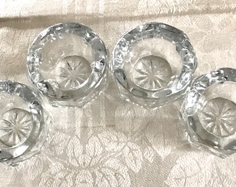 4 Vintage Clear Glass Hexagon Salt Cellars / Dips Star Base circa 1930’s