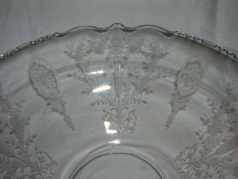 Vintage Tiffin Flared Crystal Glass Console Bowl June Night Etched Pattern Circa 1940/'s
