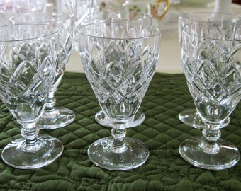 6 Vintage Webb Corbett Cut Crystal Wine Glasses Rolleston Pattern Circa 1970's England