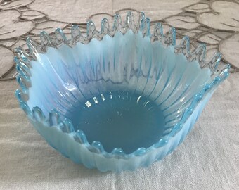 Vintage Fostoria Heirloom Opalescent Blue Glass Handkerchief Crinkle Bowl