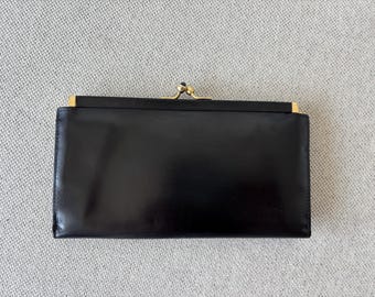 Vintage Judith Leiber läderkuvertväska lång svart tillverkad i Italien