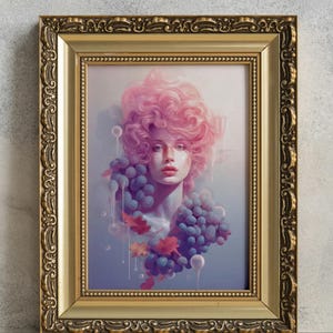 Surreal Digital Art - Ethereal Woman with Grapes | Dreamy Fantasy Portrait | Instant Download