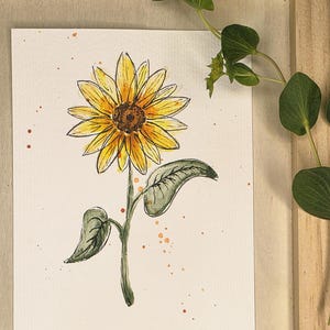 Handgemalte Aquarell Karte | Sonnenblume| A6 | Grußkarte | Sommer auf Papier