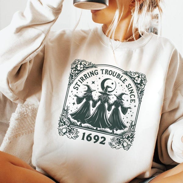 Vintage flickor kommer att vara flickor häxtröja, rör om problem sedan 1692, Hocus Pocus Witchcore-hoodie, feminismtröja, mors dag-present