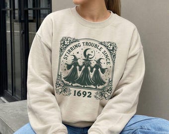 Vintage Girls Will Be Girls Witch Sweatshirt, Funny Witch Vintage Shirt, Vintage Halloween Women Sweater, Witchy Vibes Sweatshirt