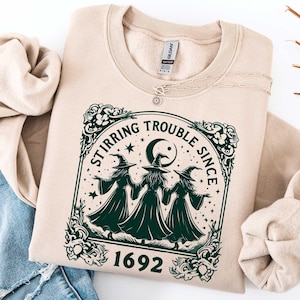 Sudadera vintage de bruja "Las chicas serán chicas", camiseta vintage divertida de bruja, suéter vintage de Halloween para mujer, sudadera con aires de bruja