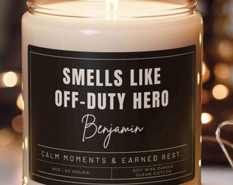 Smells Like Hero Candle, Personalized Firefighter Gift, Custom First Responder Gift, Funny Firefighter Candle, New Job Gift, Fathers Day