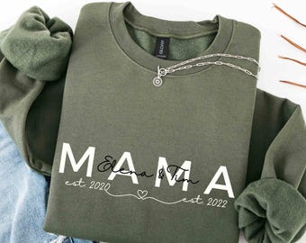 Spersonalizowany sweter dla mamy z imieniem i rokiem, spersonalizowany prezent w postaci koszulki dla mamy, prezent z okazji ogłoszenia przyszłej mamy, spersonalizowana bluza z okazji Dnia Matki