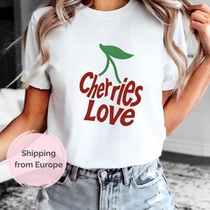 Cherry Love T-Shirt, Minimalist Cherry Motif, Summer Shirt Women, Cherry Shirt, Cherry Love Shirt, Cute T-Shirt with Fruit Print