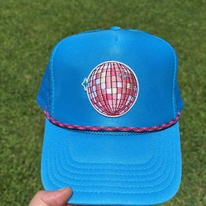 Electric Disco Trucker Hat – OTTO Brand Retro Cap with Pink Disco Ball & Double Paracord Rope Detail