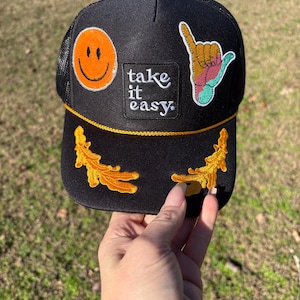 Take It Easy Captain Trucker Hat – Custom Patches, Vintage Style, Good Vibes Only