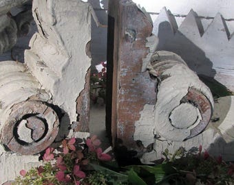Pair Antique Wooden Corbels/Chippy White Paint