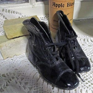 Antique Leather Children&#39;s Shoes/Boots/Black/Lace-Up/Victorian