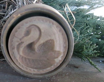 Antique English Butter Mold/Swan Mold/Treenware/Wooden Mold
