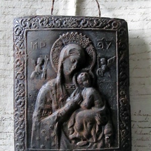 Blackened Beeswax Madonna and Child/Antique Mold