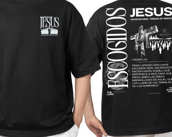 Camiseta cristiana estilo streetwear, colores blanco y negro, 100% algodón, gráficos modernos, costuras reforzadas, solo en tallas S-L