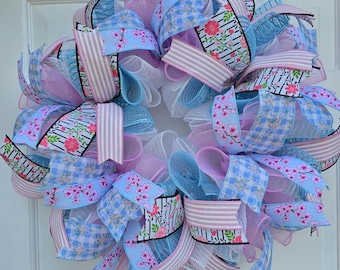 24 Inch Pastel Spring Summer Wreath: Handcrafted Front Door Decor