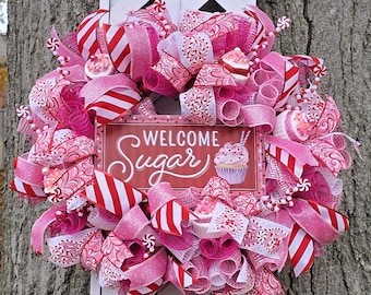 Handmade Valentine's Day Wreath, Pink  Door Decor, Wall Decor 24-inch