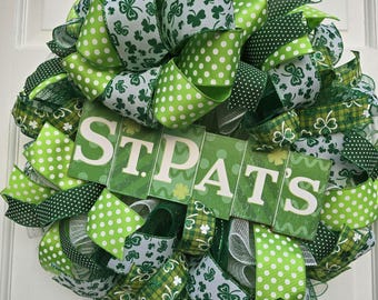 Handmade Deco mesh wreath Saint Patrick's Day door Decor Green (24-inch)