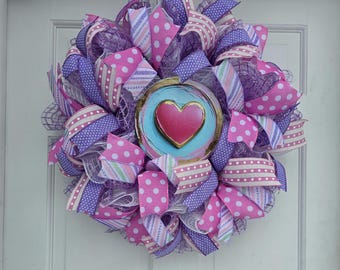 Large Polka Dot Wreath, Door Hanging, Wall Decor, Deco Mesh Colorful Home Accent