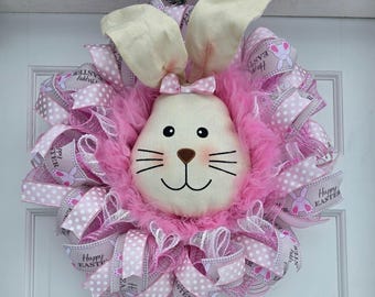 Handmade Easter Wreath, Pastel Door hanging, 24-Inch Wall Decor, Whimsical