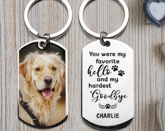 Custom Pet Photo Keychain: Engraved Stainless Steel Dog Memorial