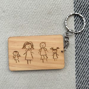 Child&#39;s Drawing Personalised Engraved Keyring - Personal Handwritten Message Keychain - Gift for Him or Her