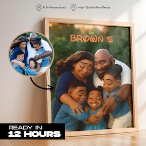 Custom Disney Pixar Style Family Portrait – Personalized 3D Cartoon Poster from Photo – Digital Download – Family Gift, Kids Room Art
