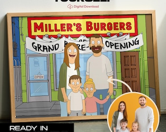 Custom Bob's Burgers Portrait: Personalized Cartoon Family Illustration (Digital Download