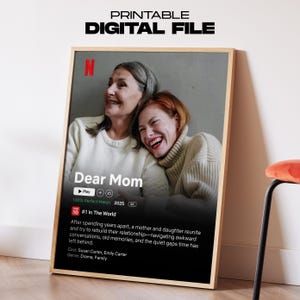 Póster personalizado estilo Netflix para mamá: regalo digital personalizado para el Día de la Madre (descarga digital) - Plantilla de póster de película con tu foto y texto