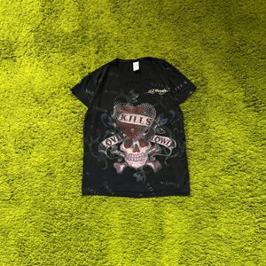 Ed Hardy by Christian Audigier 2000s vintage Y2K rhinestones skull tattoo logo t-shirt