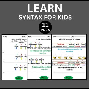 Back To School Syntax Worksheets for Kids | Learn Sentence Structure |  Grammar Activities | Fun Language Practice | Classroom Printables