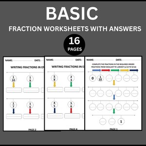 Basic Bruch Arbeitsblätter mit Lösungen |  Druckbare Bruch Übungsblätter | Brüche leicht gemacht |  Digitaler Download - PDF