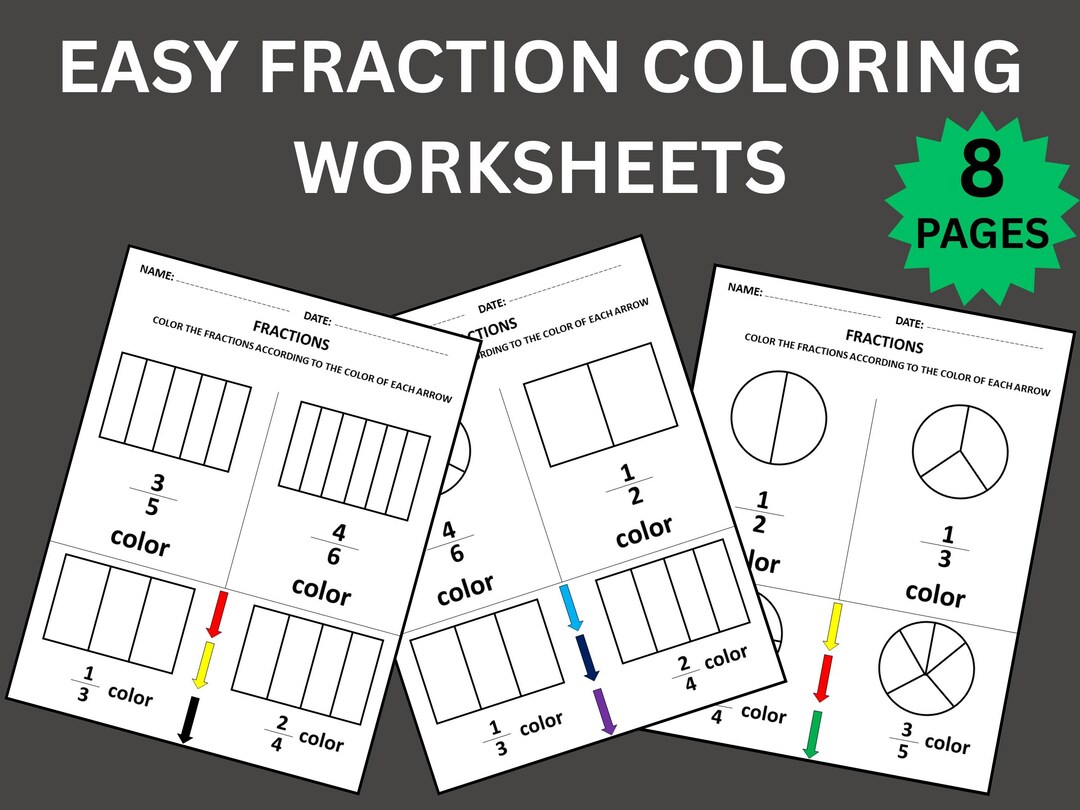 Easy Fraction Coloring Worksheets Coloring Fractions Fun Practice Fun Printable Math