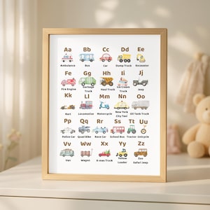 Transport Alphabet Print, Construction Vehicles ABC Print, Boys Playroom Wall Art, Nursery Decor, Classroom Learning Poster,Digital Print