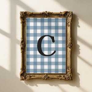 Blue Initial Print,Gingham Nursery Art,Personalized Initials Wall Decor, Boy Baby Nursery Decor,Toddler Room,Name Print,Gender Neutral