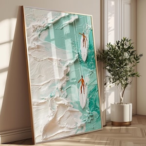 Trendy Surf Wall Art, Pastel Blue Coastal Surfer Poster, Ocean Art Print, Aesthetic Beach House Dorm Room Decor, Surfer Gift Idea