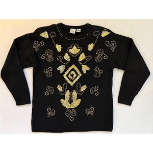m.j.carroll Black Embellished Sequin Beaded Sweater M Party Holiday