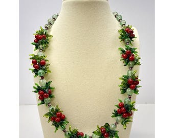 Collana vintage anni '50 in vetro di Murano veneziano multicolore con motivo macedonia di frutta.